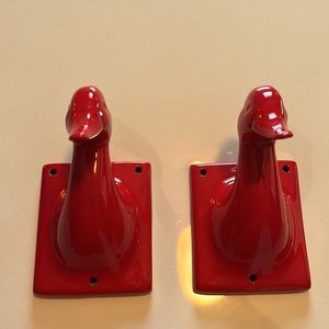 Vintage red ceramic ducks